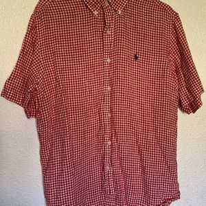 It’s large size classic fit cotton,white and red color,brand Ralph Lauren shirt.